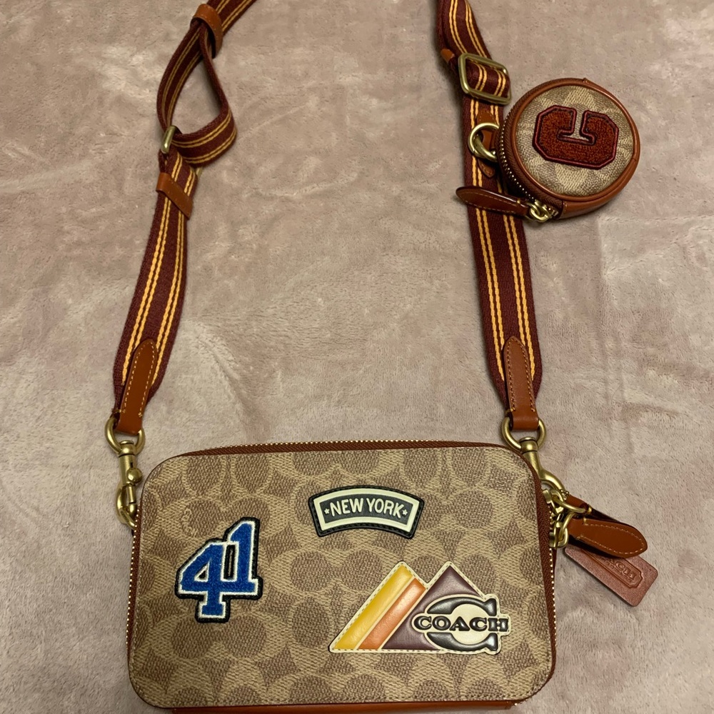 Coach - Charter slim crossbody in signature canvas with patches.